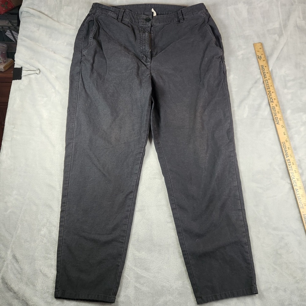 EILEEN FISHER Organic‎ Cotton Hemp Tapered Black Pants Career Capsule 14 Classic